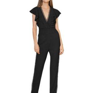 NWT ML Monique Lhuillier Scallop-Trimmed Jumpsuit Jet Size 8